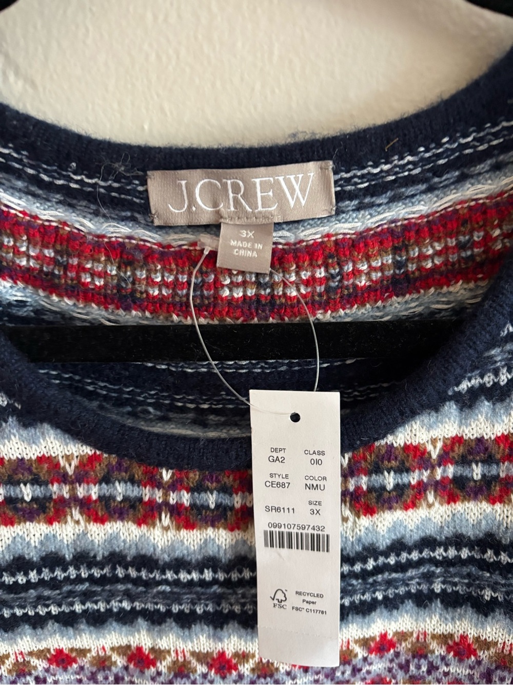 J. Crew Navy Fair Isle Knit Crop Tank Vest 3X Wool Blend NWT - Picture 2 of 4